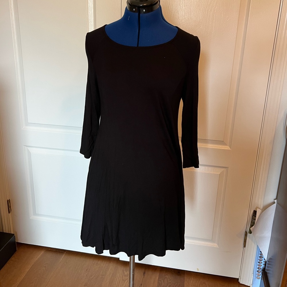 Solid Black 3/4 Sleeve T-Shirt Dress w/ Gold Zipper Size Small
